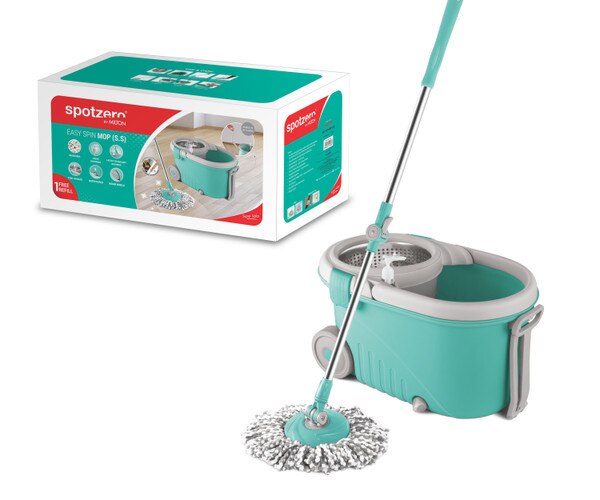 Spotzero Microfiber Spin Mop Bucket with Steel Wringer and Liquid Dispenser