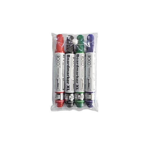 Roco Whiteboard Markers Set of 4 colors, Chisel Tip